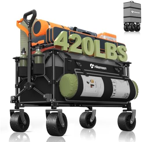 HIKEMOON 150L Collapsible Wagon Compact, Big Wheels, 420LBS Grey & Black by Unknown