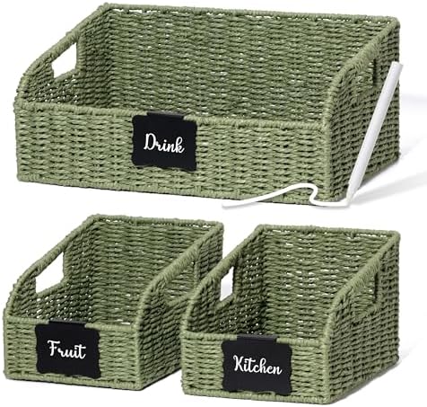 Pantry Baskets for Organizing,Wicker Storage organizers,3Pack,Green by STYLAVE