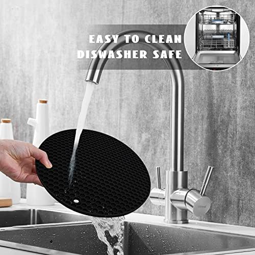 4 Pack Silicone Trivet Mats, 7 Inch & 9 Inch Flexible Heat Resistant Silicone Hot Pads Pot Holders for Kitchen Counter, Round Trivets for Hot Dishes - Potholders Jar Opener(Black) - Image 6