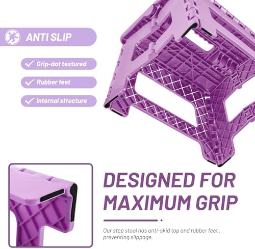 Delxo 9 Inch Kids Step Stool,300 Lbs Folding Step Stool for Toddler Purple - Image 3