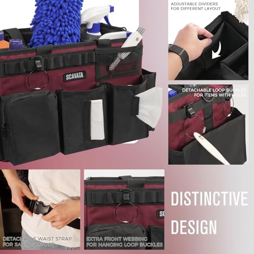 SCAVATA Wearable Cleaning Caddy Bag, Cleaning Caddy Supplies Organizer with Handle & Shoulder Straps for Housekeepers, Under Sink & Car Cleaning Tool Organizers with 4 Foldable Divider (Magenta) - Image 3