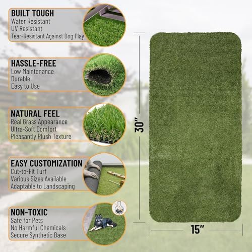 Ottomanson Artificial Grass Puppy Potty Training Pad, 15" x 30" Reusable Pee Pad for Small Pets and Dogs - Image 2