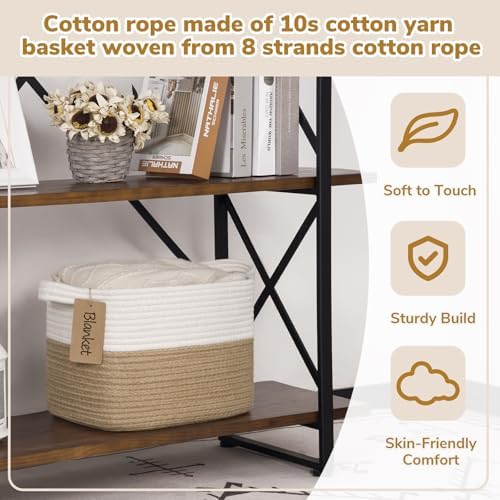 Goodpick Woven Rope Storage Basket for Shelves, Rectangle, Jute - Image 5