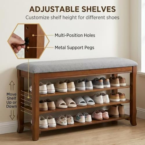 SolidWood Entryway Shoe Rack Storage Bench, Flip-Top Soft-Close Lid, 39.4'' - Image 6