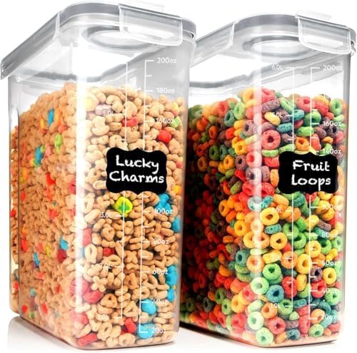 Shazo 2 Pack (6.3L / 213OZ) EXTRA Large Airtight Food Storage Cereal Containers for Bulk Food Storage BPA-Free Plastic Container, Pantry Organization and Canister for Rice, Pasta, Sugar & Flour by Shazo