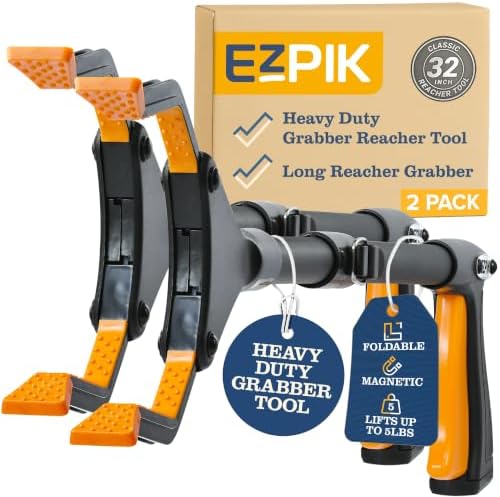 EZPIK Classic 32” Folding Grabber Reacher Tool with Dual Magnets, Heavy Duty Trash Picker Upper Grabber for Seniors & Disabled Users, Aluminum Pickup Tool for Everyday Reaching Aids (Black, 2 Pack) by EZPIK