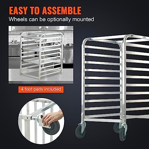 VEVOR 10-Tier Bun Pan Rack, Aluminum Racking Trolley Storage with Brake Wheels, Commercial Bakery Racks for Half & Full Sheet, Speed Rack For Kitchen Home, Bread Baking Equipment, 26"L x 20.3"W x 39"H - Image 5