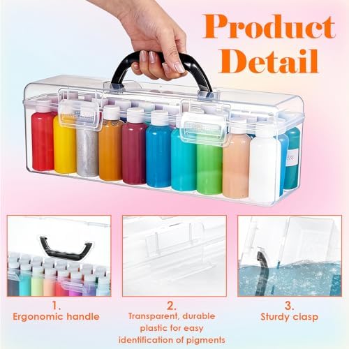MUXHEL 3 Pcs Acrylic Paint Storage Organizer Box with Handle, 30 Bottles Craft Paint Storage Organizer, Clear Plastic Paint Storage Box for 2 Fl. oz Acrylic Paints - Image 3
