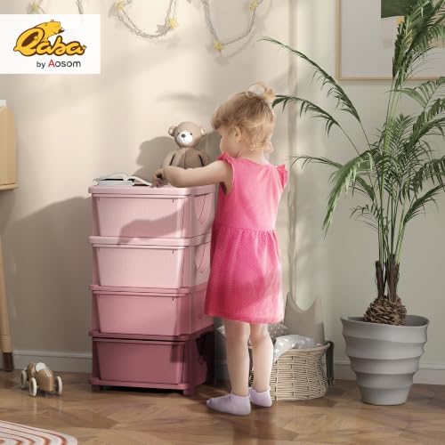 Qaba 4 Drawers Kids Storage Unit 4 Tier Toy Organizers Pink - Image 2