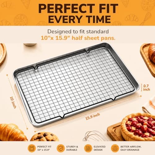 5PCS Cooling Racks for Cooking and Baking 10" x 16",Heavy Duty Metal Wire Rack,For Grilling, Roasting, Baking, Drying, Fits Jelly Roll Sheet Pan, Oven & Dishwasher Safe - Image 3
