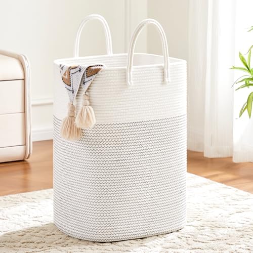Laundry Basket,Woven Cotton Rope Laundry Hamper,Versatile Storage for Dirty Clothes,Baby Toys,and Blankets in Bathroom, Nursery,and Living Room (White, 100L) by Artfeel