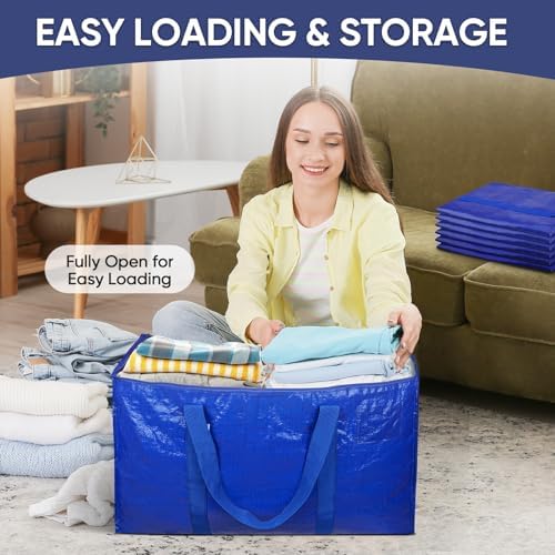 TICONN 12 Pack Extra Large Moving Bags with Zippers & Carrying Handles, Heavy-Duty Storage Tote Moving Boxes for Space Saving (12 PK, 18 Gallon) - Image 6