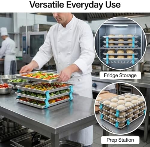 16Pcs Cookie Baking Sheet Stacker, Stackable Baking Sheet Holders, Reusable Stacking Clips Divider for Cake Pan Cooling Rack Freeze Dryer Trays, Space-Saving, Fit for Home Kitchen Refrigerator (Blue) - Image 5