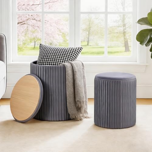 DUMOS Round Ottomans with Storage Set of 2, Vanity Stool, Foot Stool by DumosLifestyle