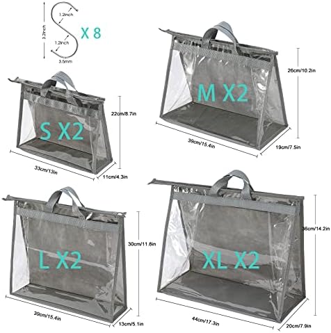 Handbag Dust Bags Clear Purse Storage Organizer for Closet Small to Extra Large Handbags Dust Free Bags Hanging Zipper Storage Bag with Hooks, ( Grey, 4 Sizes-8PCS) - Image 4