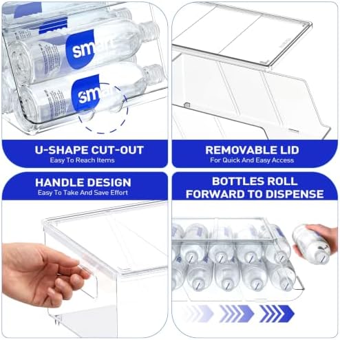 SCAVATA 1 Pack Water Bottle Organizer for Refrigerator, Stackable with Lid - Image 3