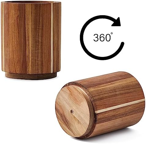 Acacia Wood Utensil Holder, 360° Rotating, Large Countertop Organizer, Farmhouse Kitchen Decor - Image 2