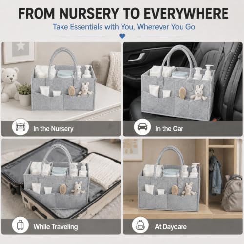PandaEar Baby Diaper Caddy Organizer, Portable Diaper Holder Organizer Nursery Storage Basket for Wipes & baby stuff, Collapsible Baby Organizer with Divided Design (Grey) - Image 5
