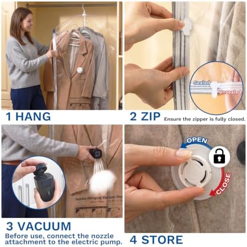 Hanging Vacuum Storage Bags, Space Saver for Clothing, 6 Combo with Pump - Image 5