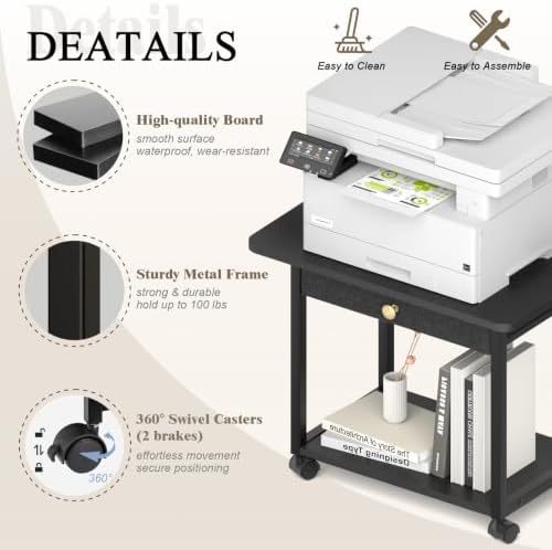 MARTY 22"x15.75" Large Printer Stand with Drawer,Rolling Cart Printer Table - Image 6