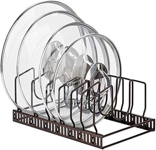 Toplife Pot Lids Organizer Rack for Cabinet and Countertop, 7+ Pan Lids and Bakeware Organizer Rack Holder with 7 Adjustable Compartments - Brown by Toplife
