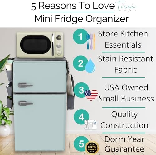Mini Fridge Organizers and Storage - College Dorms Must Haves - Large Pockets with Dividers Holds Pantry Goods, Utensils, Paper Towel, Plastic Wrap Ideal Mini Fridge Shelf for Dorm and Office (Grey)… - Image 2