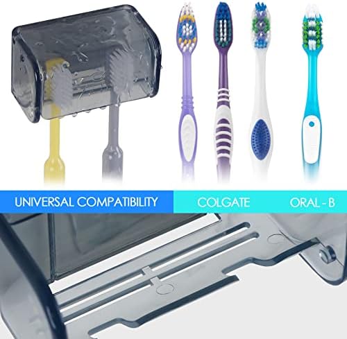 2 PCS Toothbrush Holder Wall Mounted with Cover for Bathroom, 2 Slots Toothbrush Storage Organizer for Shower, Self Adhesive Toothbrush Hanger Rack for Dorm, Cabinet (Grey) - Image 2