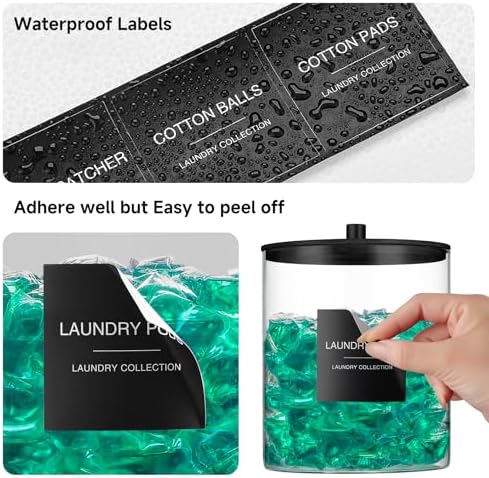 TIPGO Glass Jars for Laundry Room Organization, Laundry Pods Container with 27 Labels, Detergent Holder with Bamboo Lid, Cute Storage Jars, Black (Set of 2) - Image 4