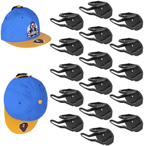 16 Pack Adhesive Hat Hooks for Wall, Super Strong Hat Rack for Baseball Caps, Hat Organizer Display for Home Decor, Hat Hangers Holder for Wall, Door, Closet, No Drilling - USA Patented (Black) by Niunuerga