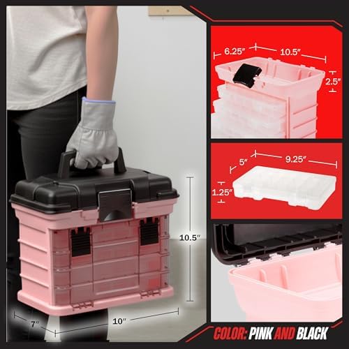 Stalwart Portable Tool Box for Women or Men, Pink, 10 x 7 x 10.5in - Image 6