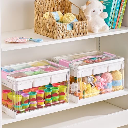 Vtopmart 24 QT Pink Clear Craft Organizer with Tray & Dividers, 1 Pack - Image 4
