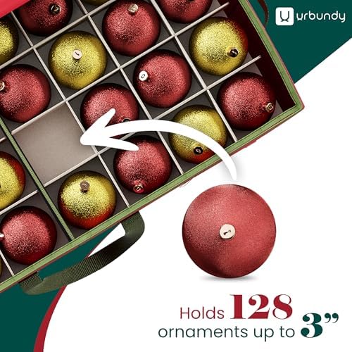 Christmas Ornament Storage Box - Red, Fits 128 Ornaments - Organizer With Dividers & Handles - Image 6