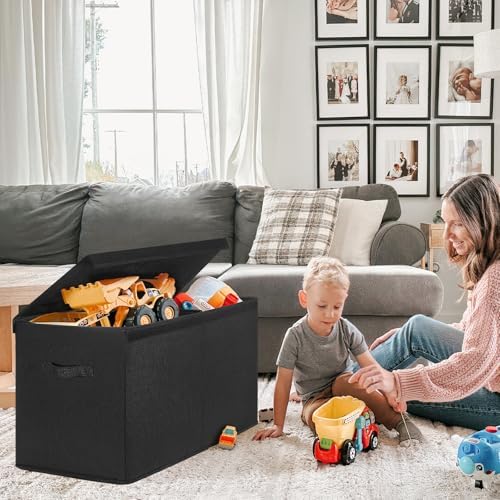 INDRESSME 85L Large Toy Storage Box, Lid & Dividers, Black - Image 2