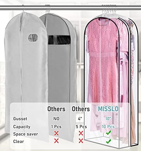 MISSLO 10" Gusseted All Clear Garment Bags for Hanging Clothes 50" Dress Bags for Closet Storage Coat Protectors for Suits, Gowns, 3 Packs - Image 3