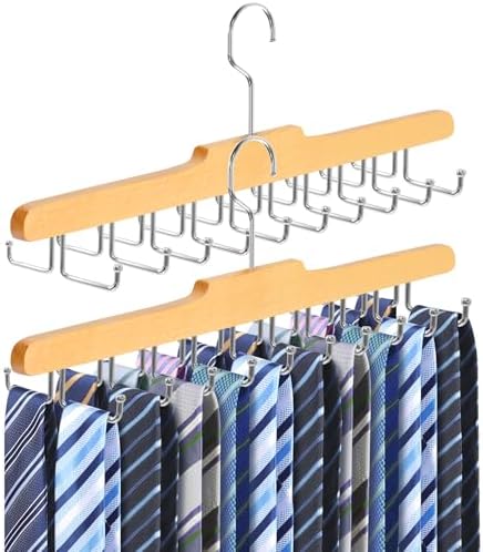 2PC Tie Rack Hanger for Closet, Upgraded Tie Holder Organizer for Men, Wood by Fitnice
