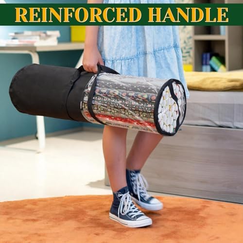 Homakover Clear PVC Christmas Wrapping Paper Organizer Storage, 30" Gift Wrap Organizer Zippered Storage, Fit for 18-25 Rolls (Black) - Image 5