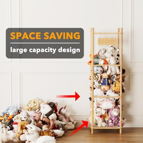 SpaceAid Stuffed Animal Storage Organizer, Wood Animals Zoo Toy Plushies Storage Holder, Large Capacity Plush Toy Cage for Playroom Organization, 15.8" Wide, Natural - Image 3