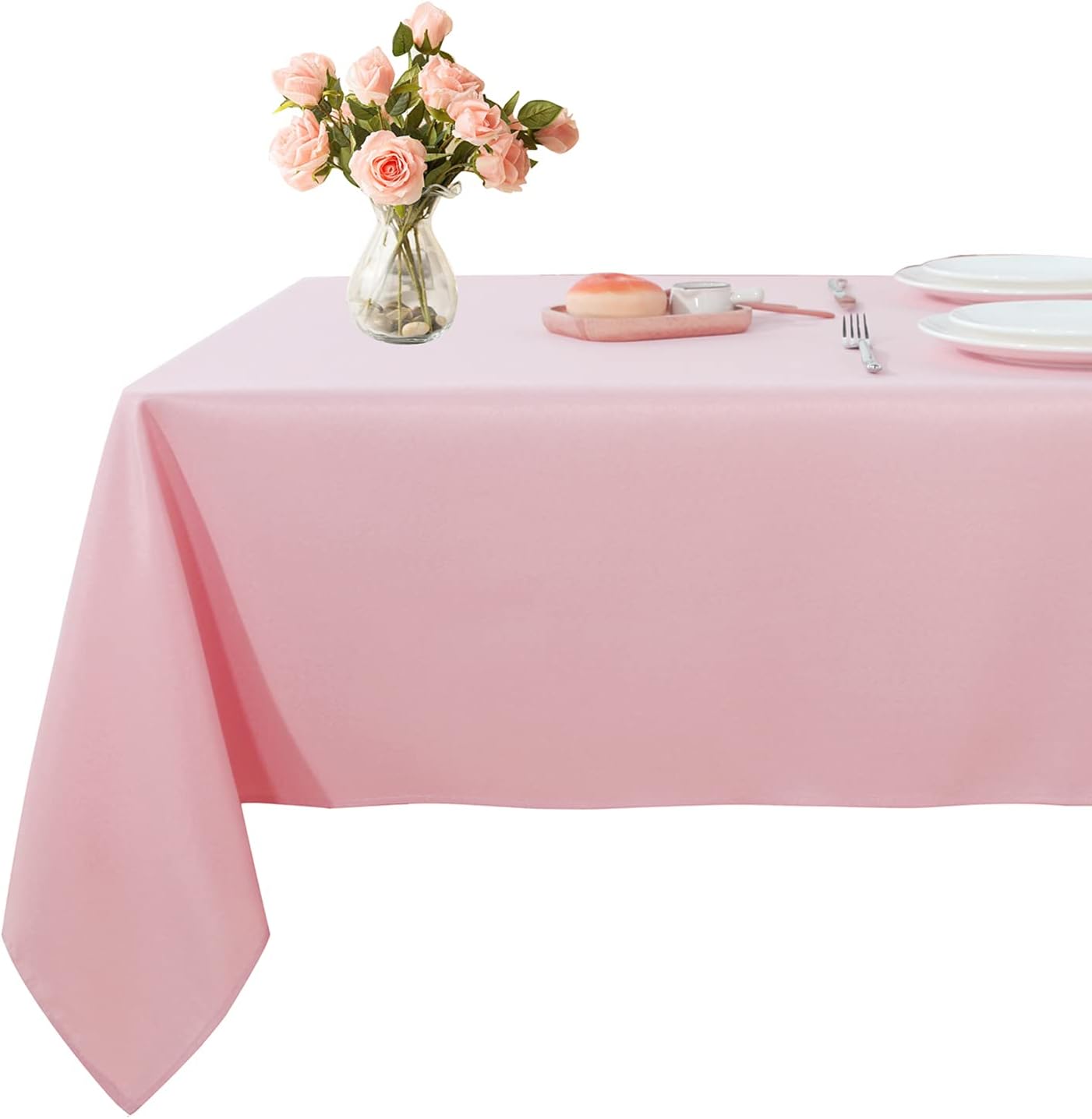 Fitable Rectangle Tablecloth Stain and Wrinkle Resistant Washable Polyester Table Cloth for Buffet Parties and Camping (60x102 inch, Pink)