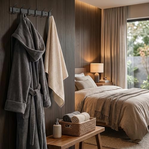 Coat Rack Wall Mount – 17 Inch Stainless Steel Hook Rail with 6 Double Coat Hooks for Hanging – Wall Mounted Entryway Organizer for Coats, Hats, Bags, Towels, Robes, Bedroom or Bathroom - Black - Image 5