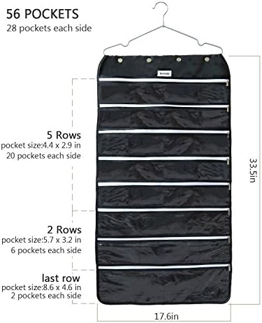 BB Brotrade Hanging Jewelry Organizer,Accessories Organizer,56 Zipper Pocket Organizer for Holding Jewelries (Black-Zipper) - Image 3