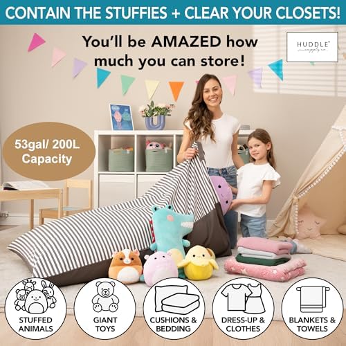 Huddle Designer Stuffed Animal Bean Bag Storage Chair Cover XL Grey Stripes - Image 4