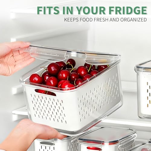 3 Pcs Fruit Containers for Fridge, Strawberry Storage Containers for Fridge, Food Storage Container with Airtight Lid, Removable Colander Basket for Rinsing and Draining, Keep Produce Fresh Longer - Image 5