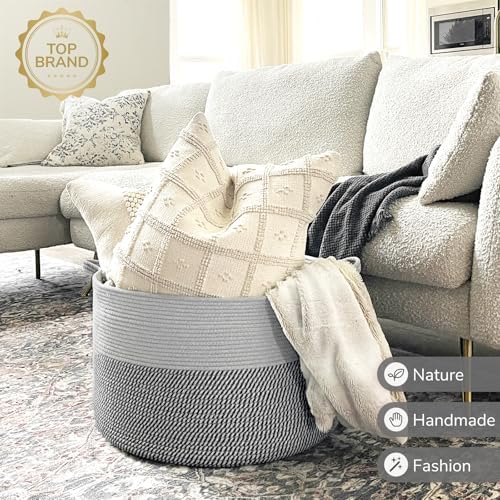 INDRESSME XXXLarge Woven Rope Blanket Basket Living Room Grey, 90L - Image 7