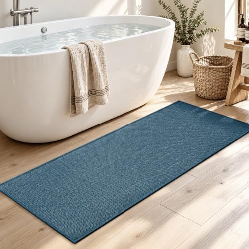 chakme Bathroom Rugs Mat 59x17, Ultra Thin Bath Rug Non Slip Runner Quick Dry Absorbent Bath Mat for Bathroom, (Dark Blue, 59"x17") - Image 3