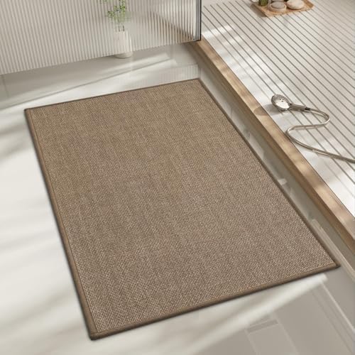 chakme Bathroom Rugs Mat 24x17, Ultra Thin Non Slip Bath Mat Small Quick Dry Absorbent Bath Mat for Bathroom Floor, (Dark Beige, 24"x17") by CHAKME