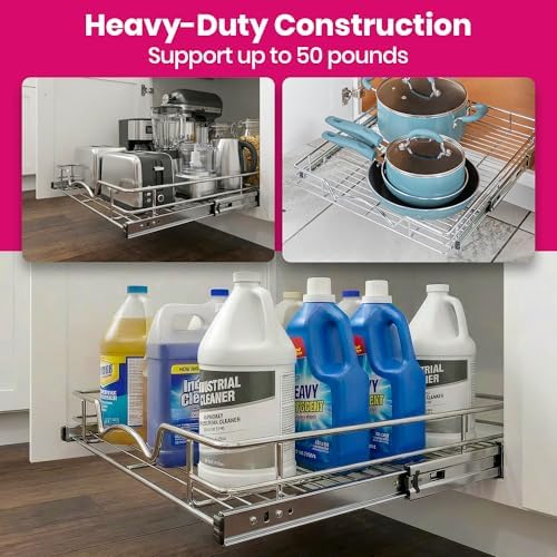 HOLDN’ STORAGE Pull Out Cabinet Organizer, Heavy Duty Caddy w/Lifetime Limited Warranty -20”W x 21”D - Requires At Least 21-1/4” Cabinet Opening, Steel Metal Cabinet Drawers Slide Out, Chrome - Image 4