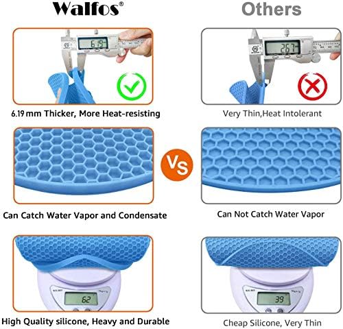 Silicone Trivet Mats - Walfos Heat Resistant Pot Holders Set, 4pcs 2 Sizes 7 Inch & 9 Inch, Multipurpose Non-Slip Hot Pads for Hot Pot, Hot Dishers, Jar Opener, Food Grade & BPA Free (Nordic Blue) - Image 6