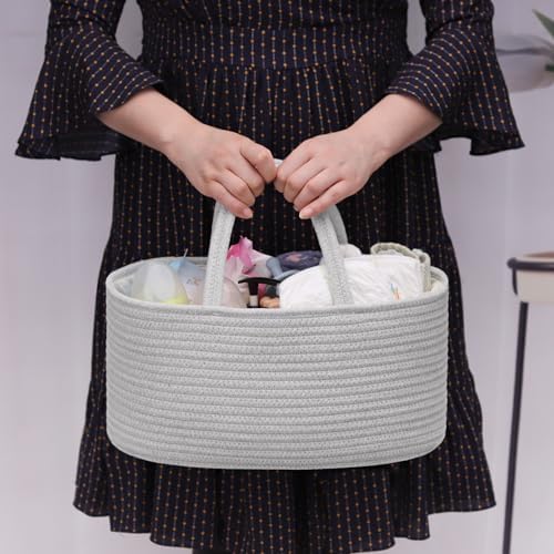 COMSE Baby Diaper Caddy Organizer with Handles, Cotton Rope, Cool Gray - Image 2