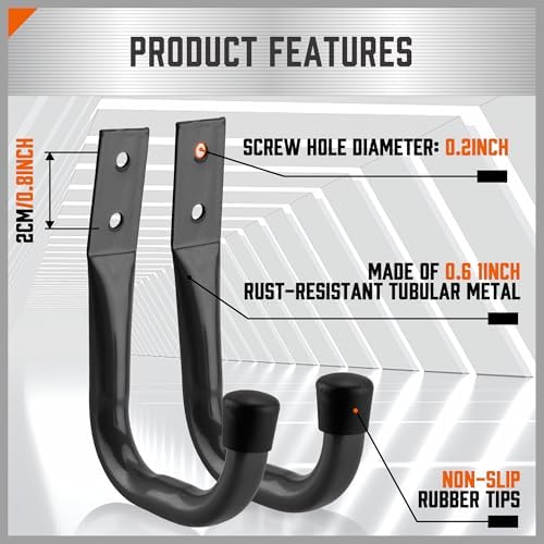 HORUSDY 6-Pack Heavy Duty Metal Wall Hooks, Large Garage Storage & Organization Hooks for Tools, Extension Cords, Ladders, and Bags, Wall Mount J Hooks for Indoor Outdoor Use, Gray - Image 2