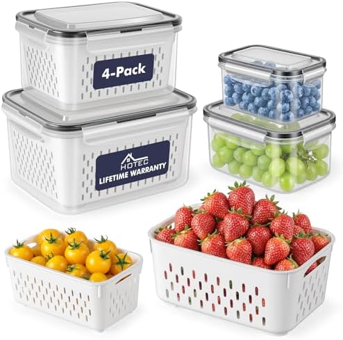 HOTEC 4-Pack Fruit Storage Container for Fridge, Food Storage Containers by Hotec